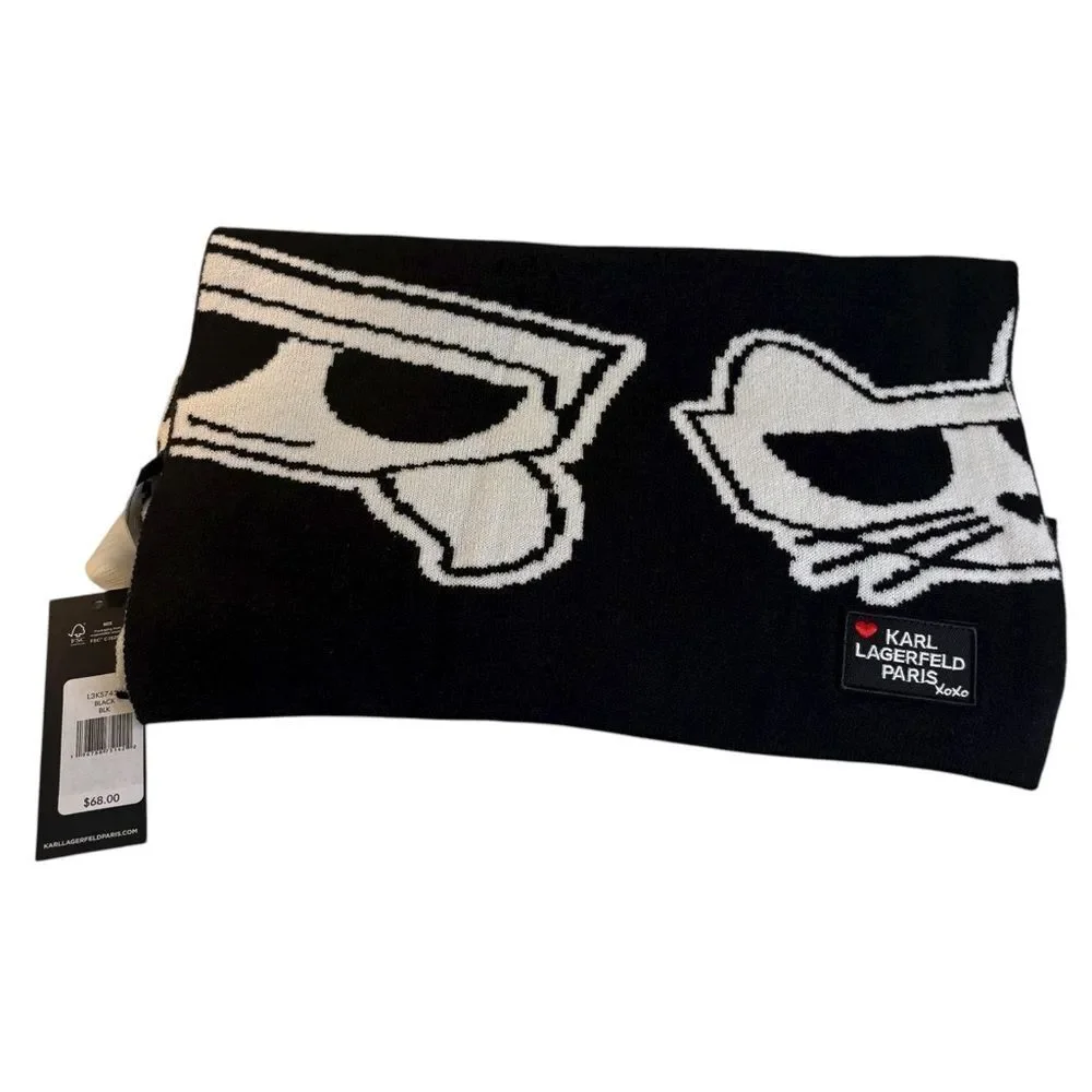 Karl Lagerfeld Paris XoXo Black & White Cat Design Unisex Scarf